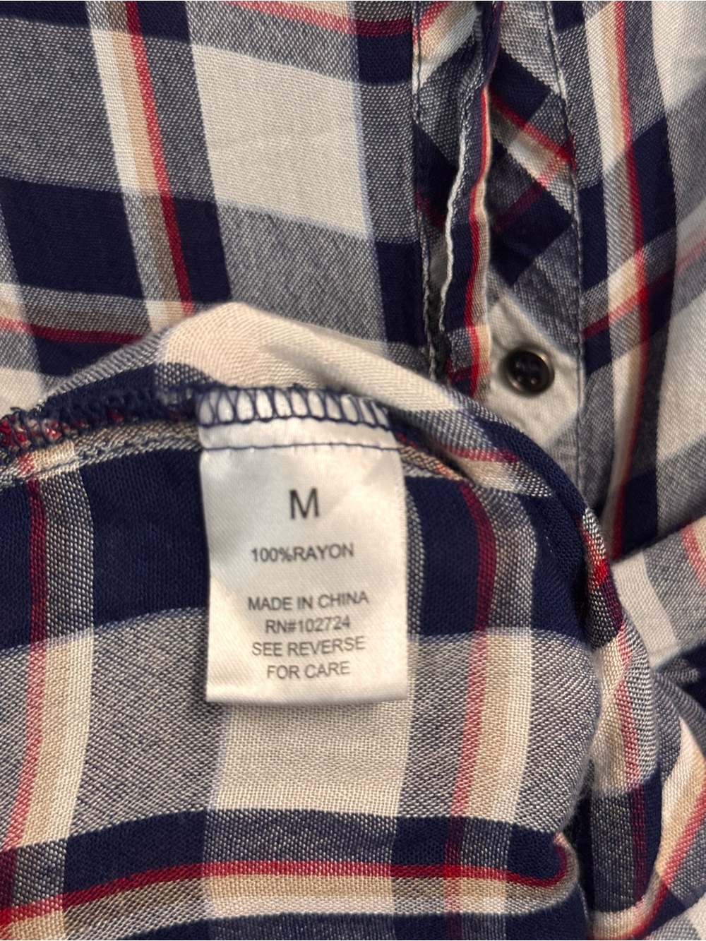 Woven Plaid Button-Down Shirt - Black & White with Red Accent - Picture 3 of 3